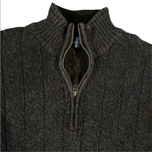 Oscar DeLa Renta 1/4Zip Dark Brown Mock Neck Ribbed Sherpa Lined Neck Sweater XL - Picture 5 of 16